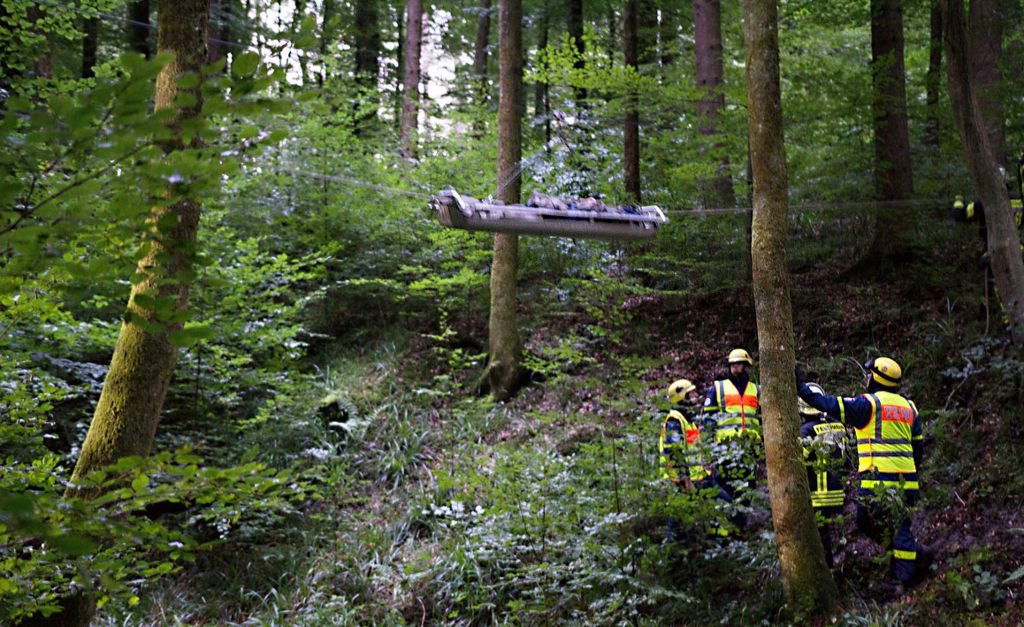 Lörrach: Rettung per Seilbahn im Wald