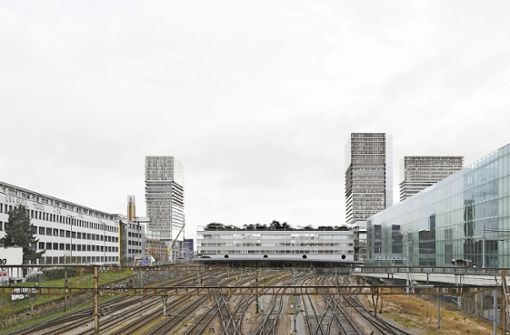 Das Gebiet Nauentor am Bahnhof SBB (Bildmitte) soll unter anderem mit drei neuen Hochhäusern modern bebaut werden. Foto:  