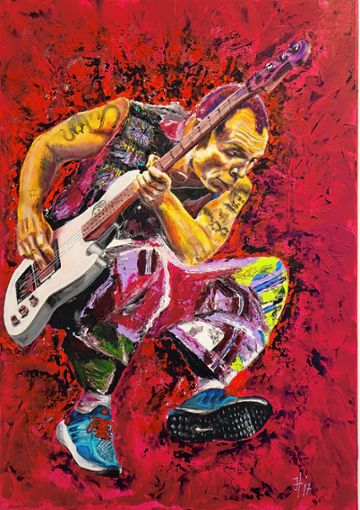 „Michael Balzary“, ein Porträt des Bassisten der Funk-Rockband Red Hot Chili Peppers des Weiler Malers Jörg Heitz.                                                     Foto: Jürgen Scharf Foto: Die Oberbadische