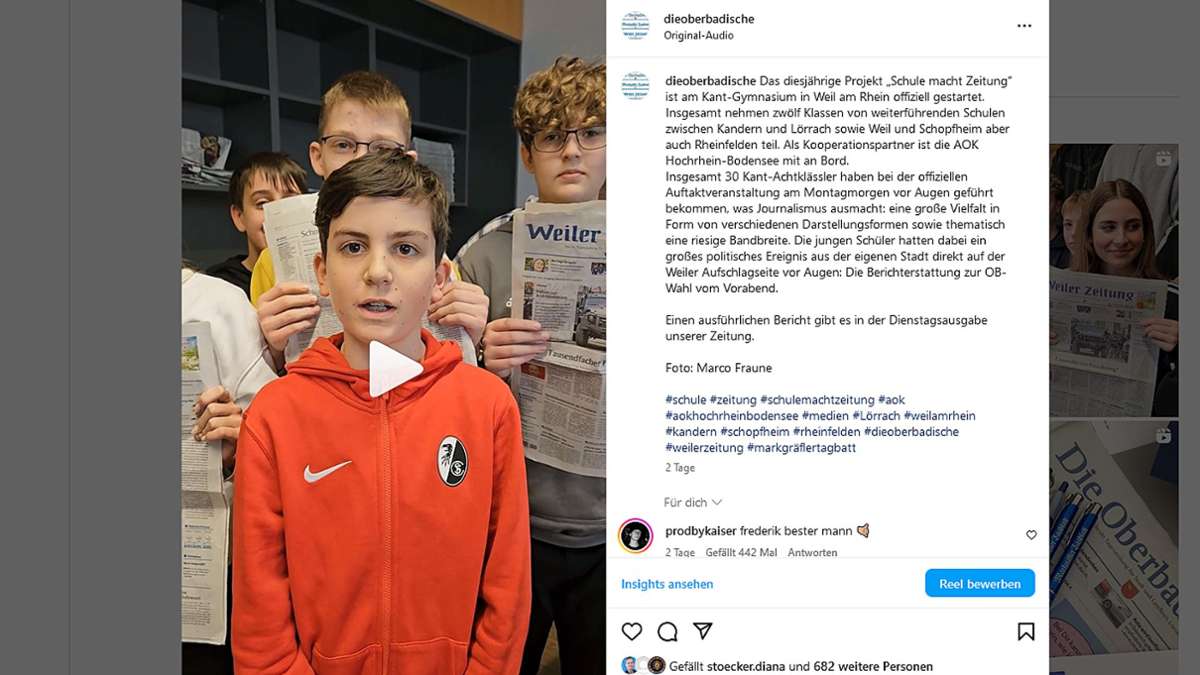 Schule macht Zeitung: 100.000: Weiler Kant-Gymnasiasten-Reel geht auf Instagram viral