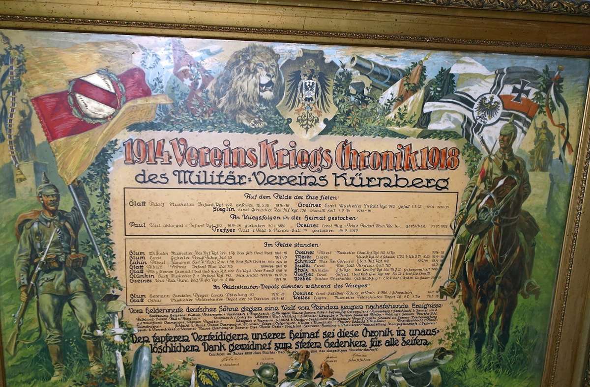 Dieses Gedenkbild  des früheren Kürnberger Militär-Vereins  geht  ans Stadtmuseum über. Foto: Gudrun Gehr