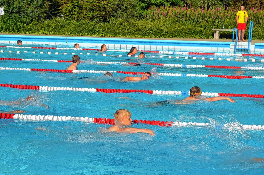 Rund 750 Schüler schwammen und liefen gestern Vormittag im Grenzacher Freibad um die Wette. Fotos: Martina Weber-Kroker