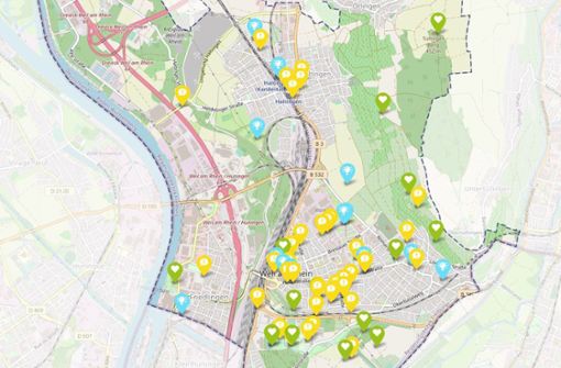 Schon viele  Bürger haben Ideen und Anregungen geäußert. Das zeigt die Karte mit den gesetzten Pins deutlich. Foto: Stadtverwaltung/Loquai