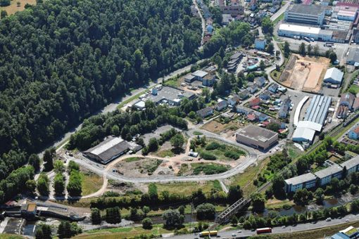 Die Erschließung schreitet voran: das Gewerbegebiet Brombach-Ost aus der Luft Foto: Stadt Lörrach/Erich Meyer