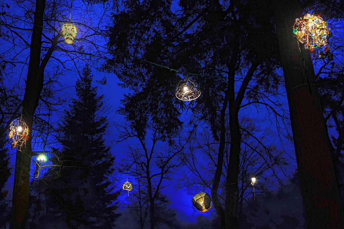 Leuchtendes Buchenbrändle: Bis Ende des Jahres ist der Laternenpfad im Schönauer Energieerlebnispark zu sehen. Foto: Albert Josef Schmidt