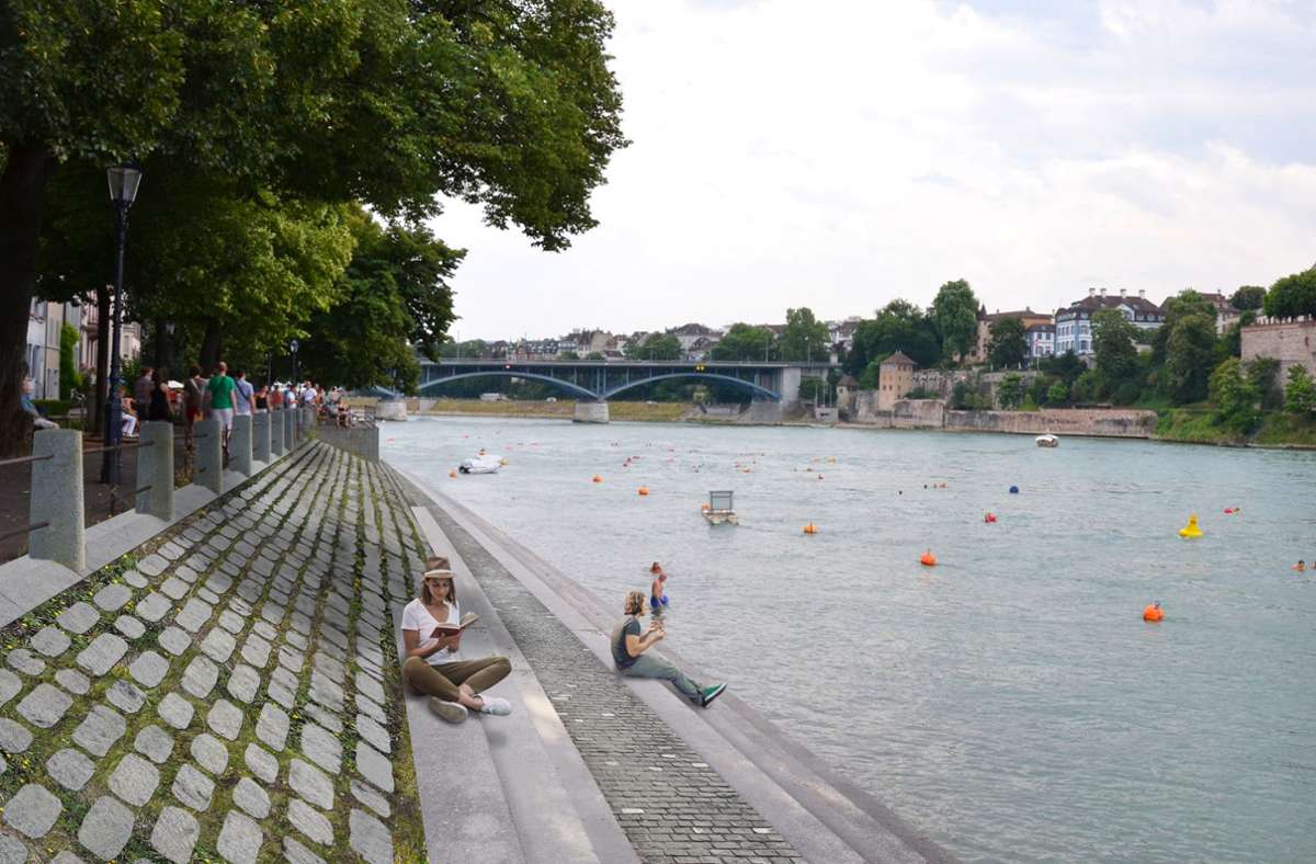 Schon jetzt weist das Rheinufer  eine hohe Aufenthaltsqualität auf.  Mithilfe weiterer Maßnahmen soll der Rhein noch erlebbarer werden Foto:  