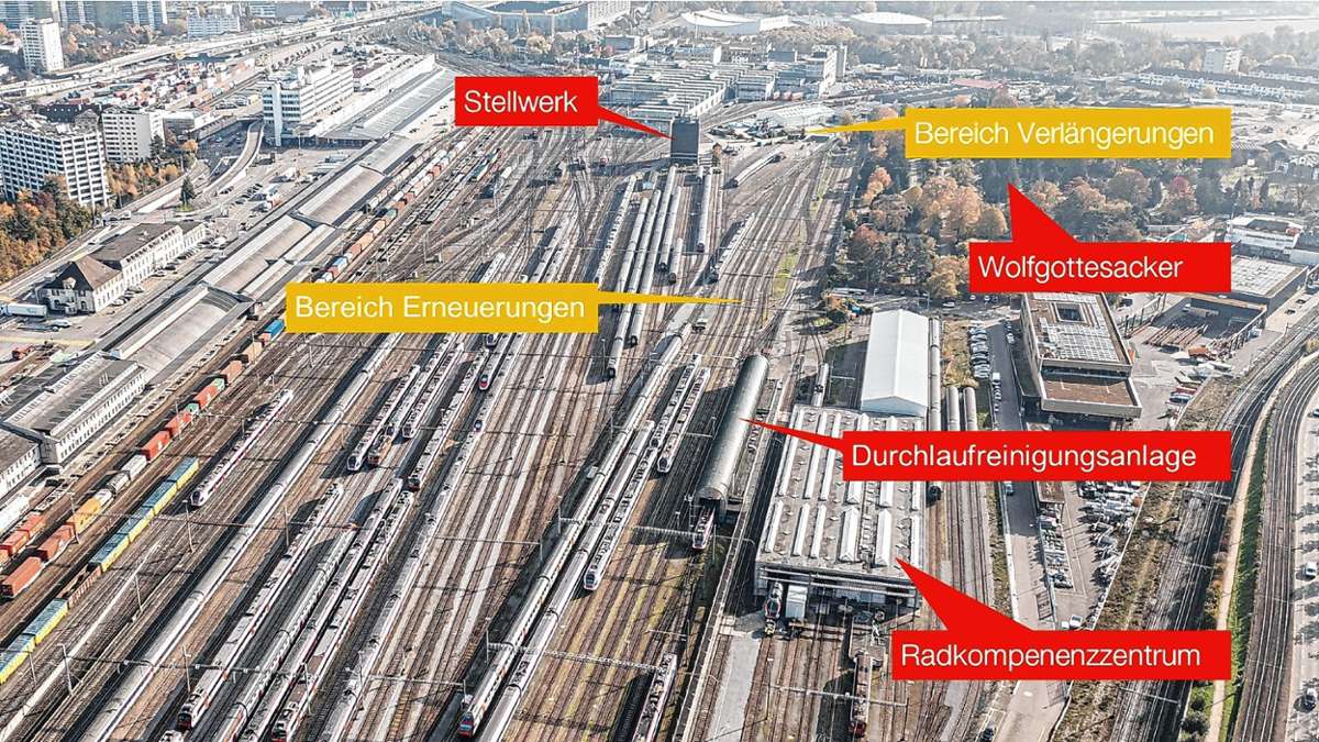 Der Ausbau der Abstellgleise beim Güterbahnhof Wolf ist eine Voraussetzung für den zum Jahr 2025 geplanten Viertelstundentakt der S-Bahnverbindung zwischen Liestal und Basel. Foto: zVg