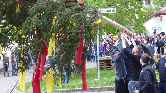 Welmlingen: Gelb-rote Bänder wehen am Maibaum